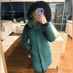 Moose Knuckles Teal Ski Jacket with Black Faux Fur